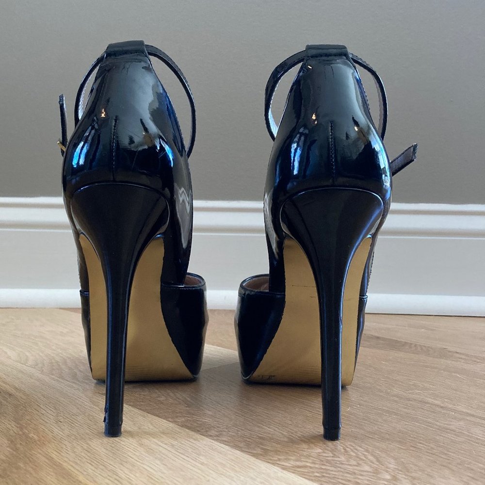 Steve Madden size 8 stilettos pump black ankle strap patent leather - Picture 7 of 8